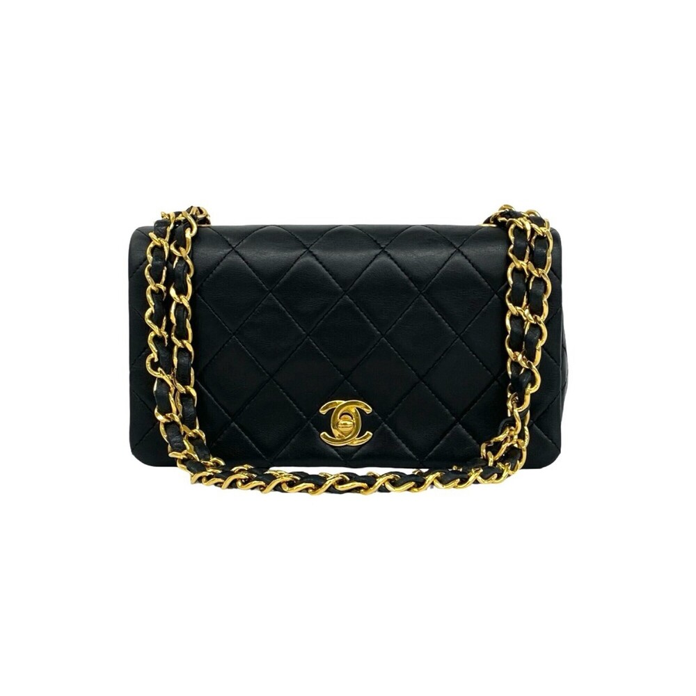 CHANEL Matelassé Coco Mark Full Flap Lambskin Shoulder Bag Pouch Black 33320